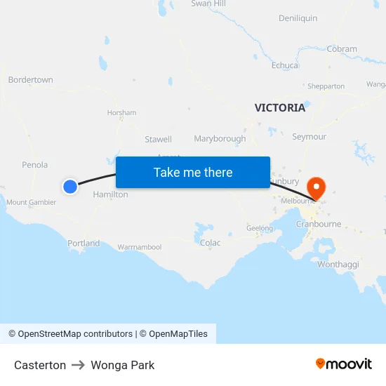 Casterton to Wonga Park map