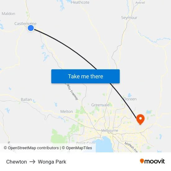 Chewton to Wonga Park map