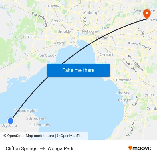 Clifton Springs to Wonga Park map