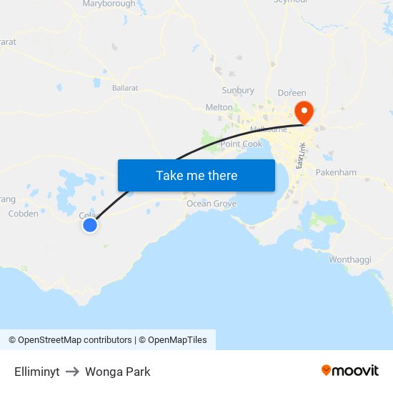 Elliminyt to Wonga Park map