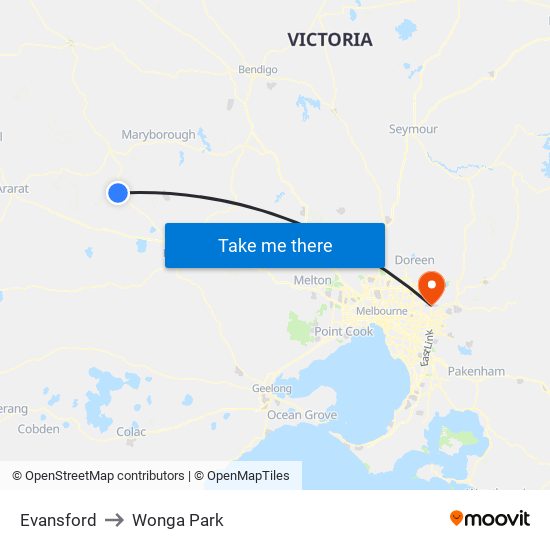 Evansford to Wonga Park map