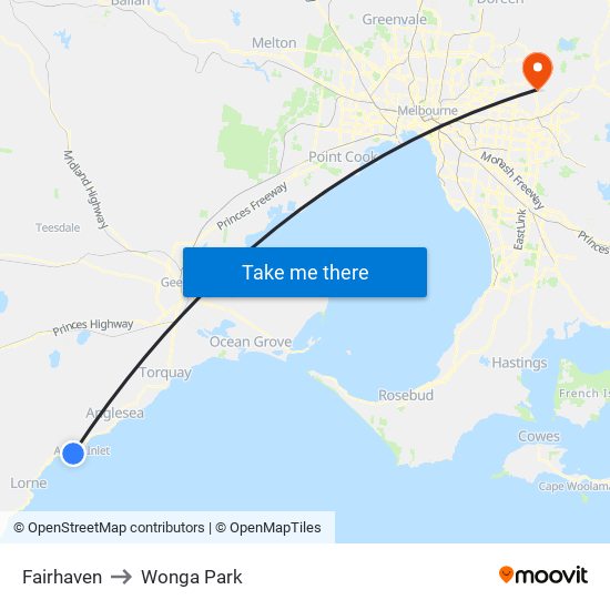 Fairhaven to Wonga Park map