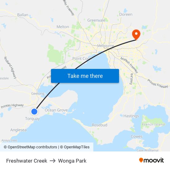 Freshwater Creek to Wonga Park map