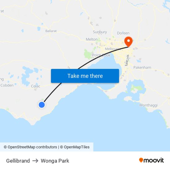 Gellibrand to Wonga Park map