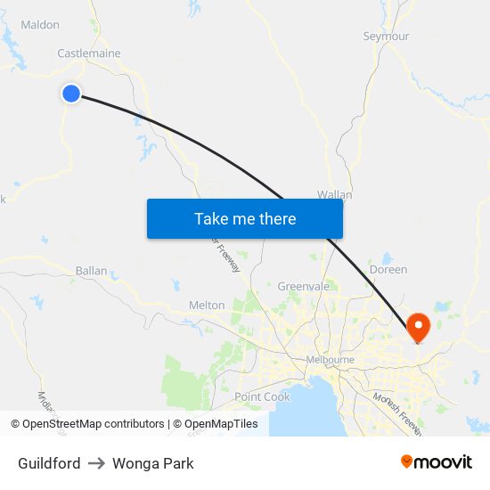 Guildford to Wonga Park map