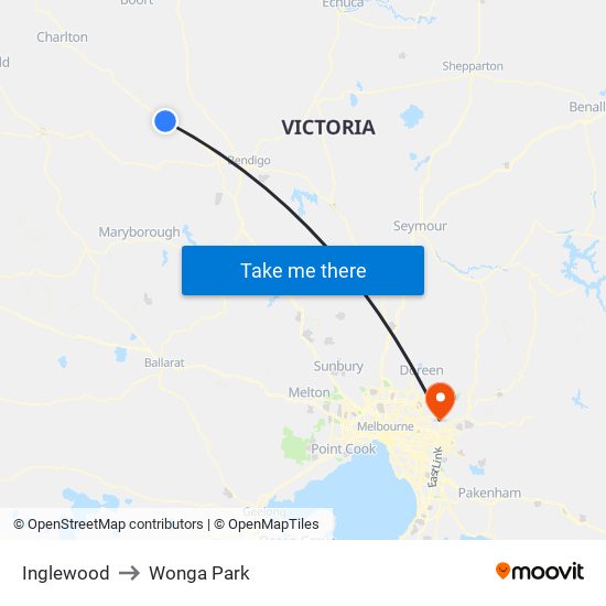 Inglewood to Wonga Park map