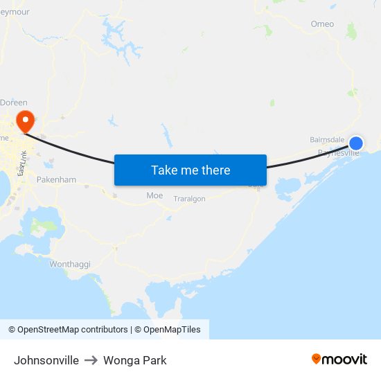 Johnsonville to Wonga Park map