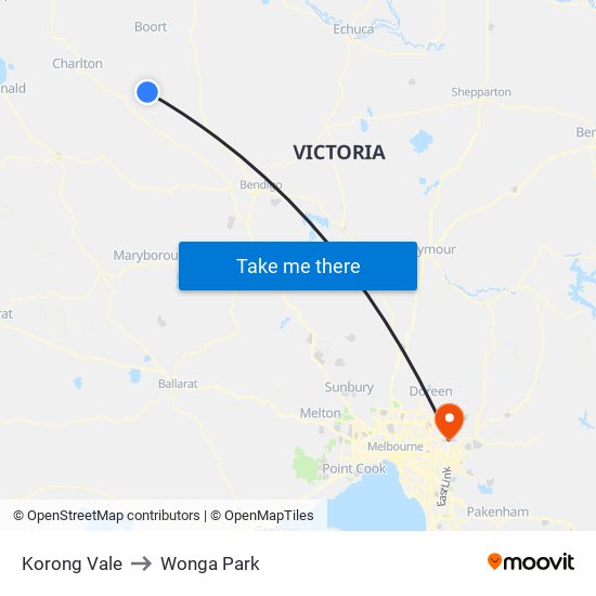 Korong Vale to Wonga Park map