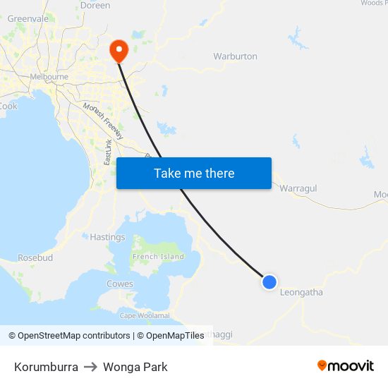 Korumburra to Wonga Park map