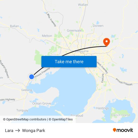 Lara to Wonga Park map