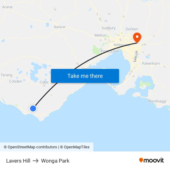 Lavers Hill to Wonga Park map