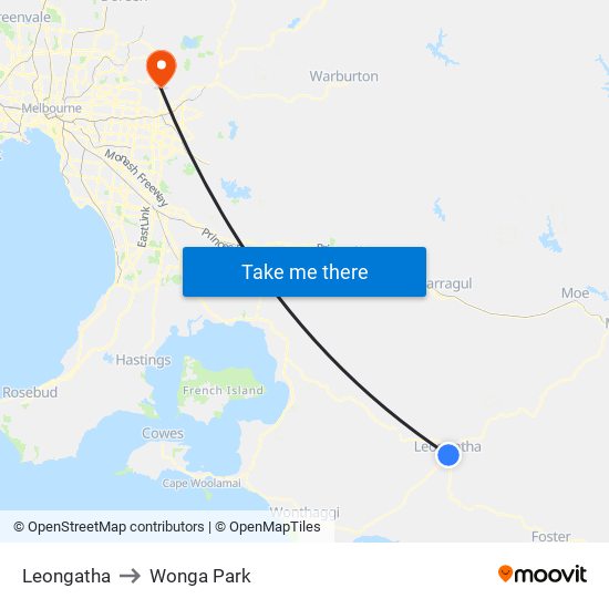 Leongatha to Wonga Park map