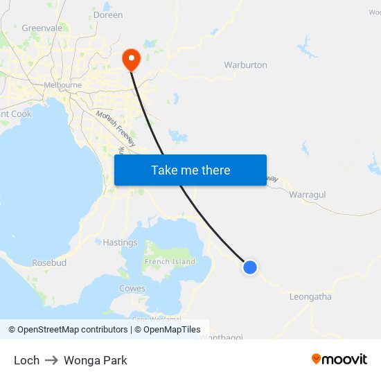 Loch to Wonga Park map