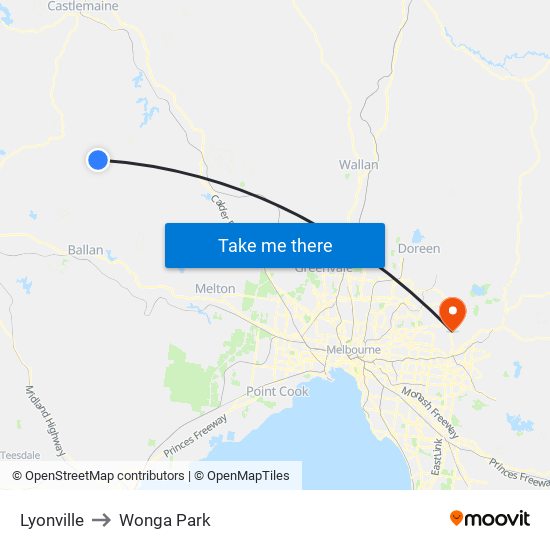 Lyonville to Wonga Park map