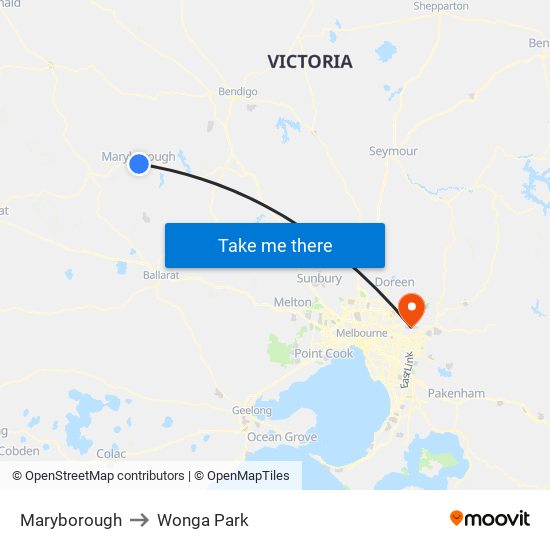 Maryborough to Wonga Park map