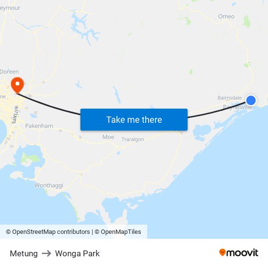 Metung to Wonga Park map