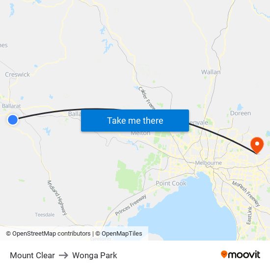 Mount Clear to Wonga Park map