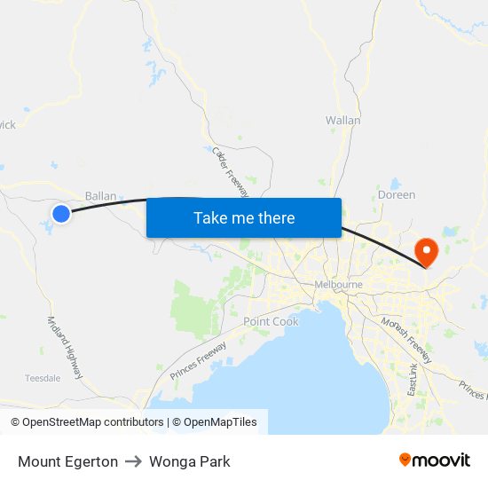 Mount Egerton to Wonga Park map