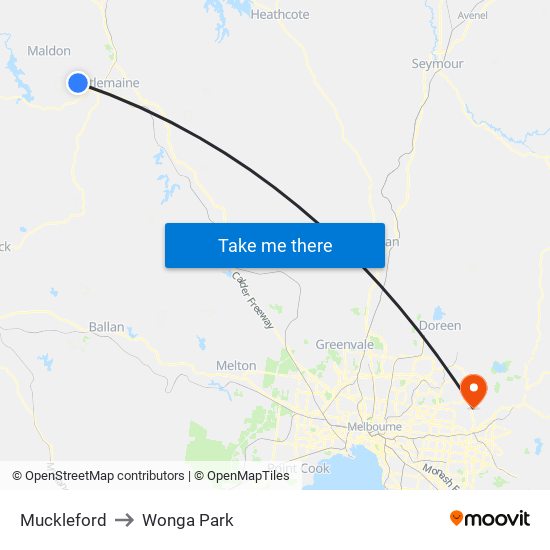 Muckleford to Wonga Park map