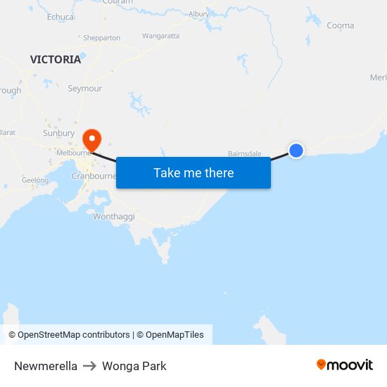Newmerella to Wonga Park map