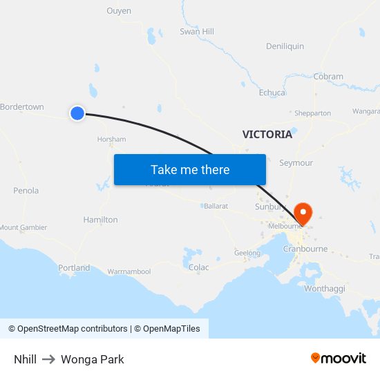 Nhill to Wonga Park map