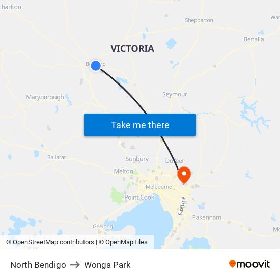 North Bendigo to Wonga Park map