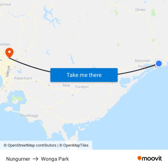 Nungurner to Wonga Park map