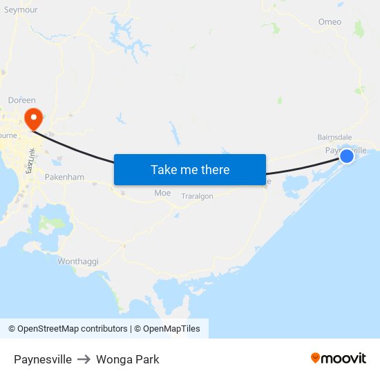 Paynesville to Wonga Park map