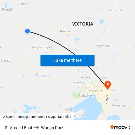 St Arnaud East to Wonga Park map