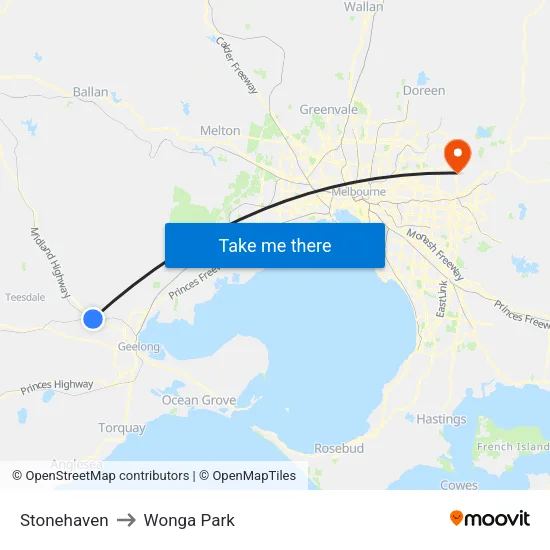 Stonehaven to Wonga Park map