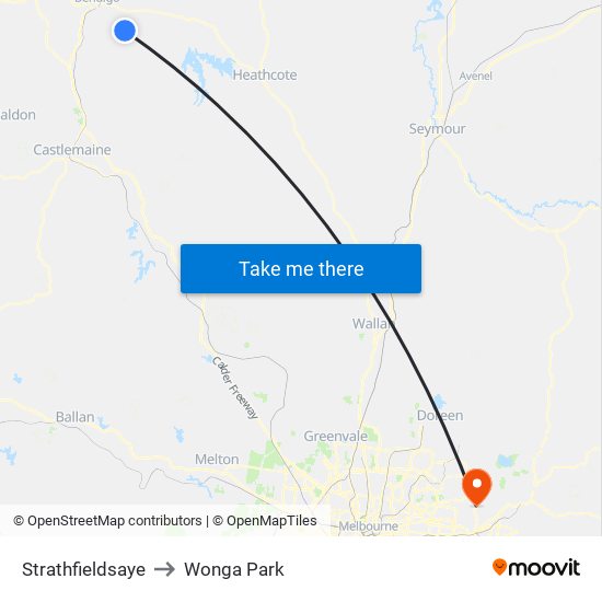 Strathfieldsaye to Wonga Park map