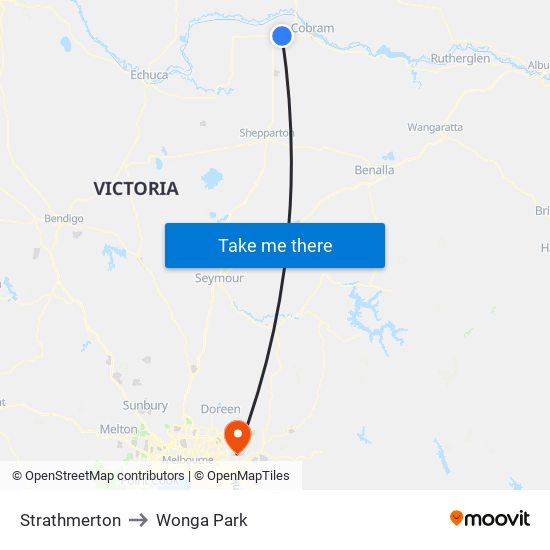 Strathmerton to Wonga Park map
