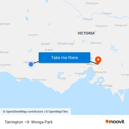 Tarrington to Wonga Park map