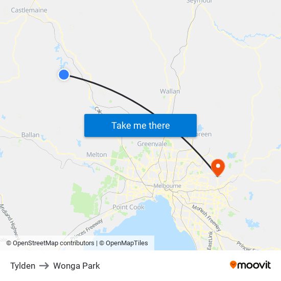 Tylden to Wonga Park map