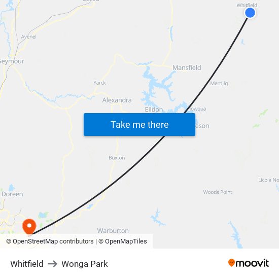 Whitfield to Wonga Park map