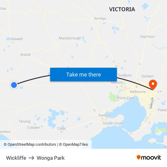 Wickliffe to Wonga Park map