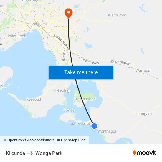 Kilcunda to Wonga Park map