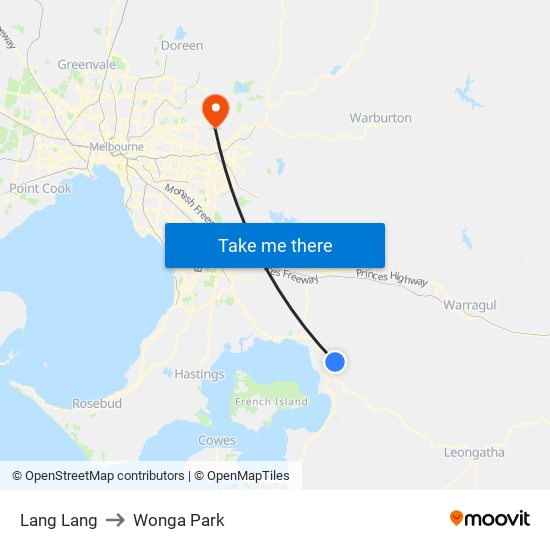 Lang Lang to Wonga Park map