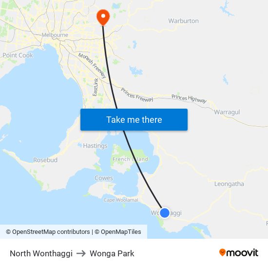 North Wonthaggi to Wonga Park map