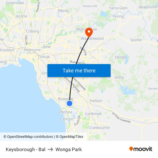 Keysborough - Bal to Wonga Park map