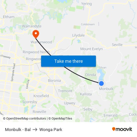 Monbulk - Bal to Wonga Park map