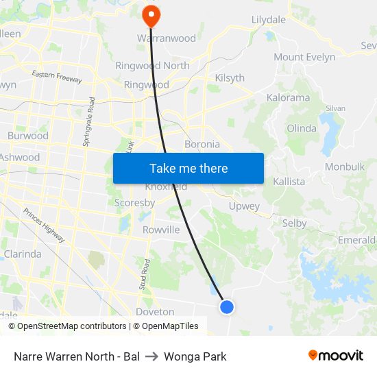 Narre Warren North - Bal to Wonga Park map