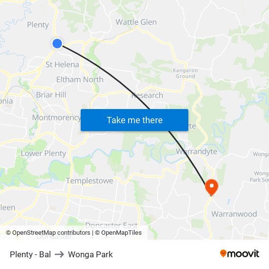 Plenty - Bal to Wonga Park map