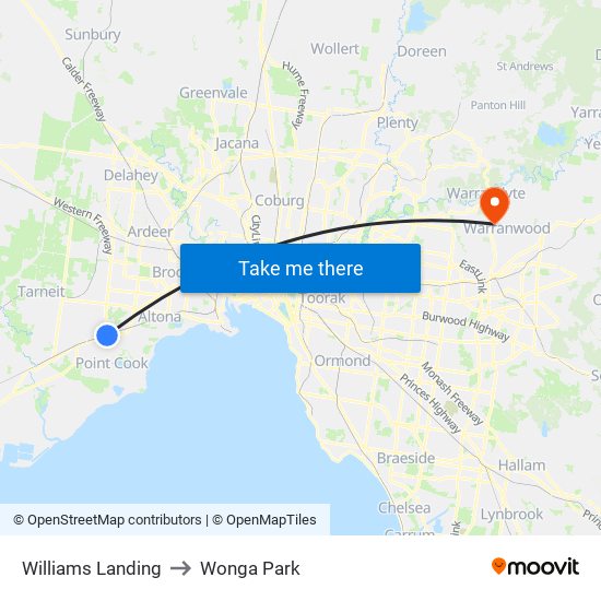 Williams Landing to Wonga Park map