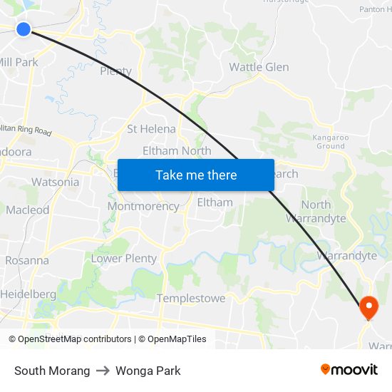 South Morang to Wonga Park map