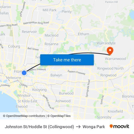 Johnston St/Hoddle St (Collingwood) to Wonga Park map