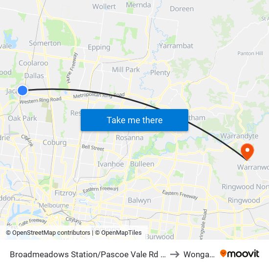 Broadmeadows Station/Pascoe Vale Rd (Broadmeadows) to Wonga Park map