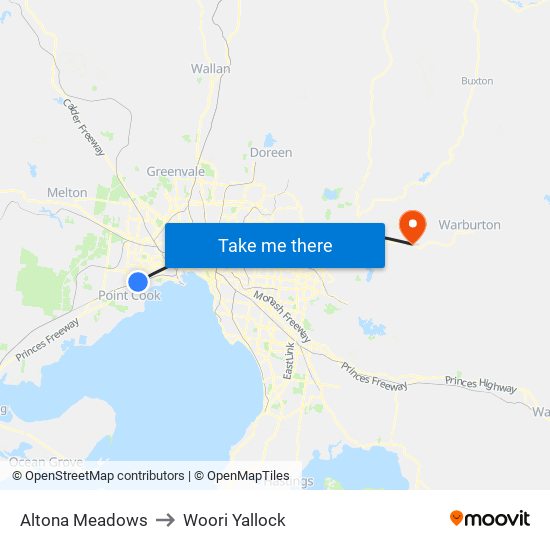 Altona Meadows to Woori Yallock map