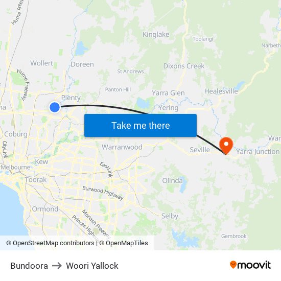 Bundoora to Woori Yallock map