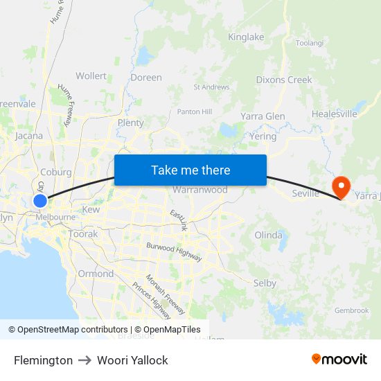 Flemington to Woori Yallock map